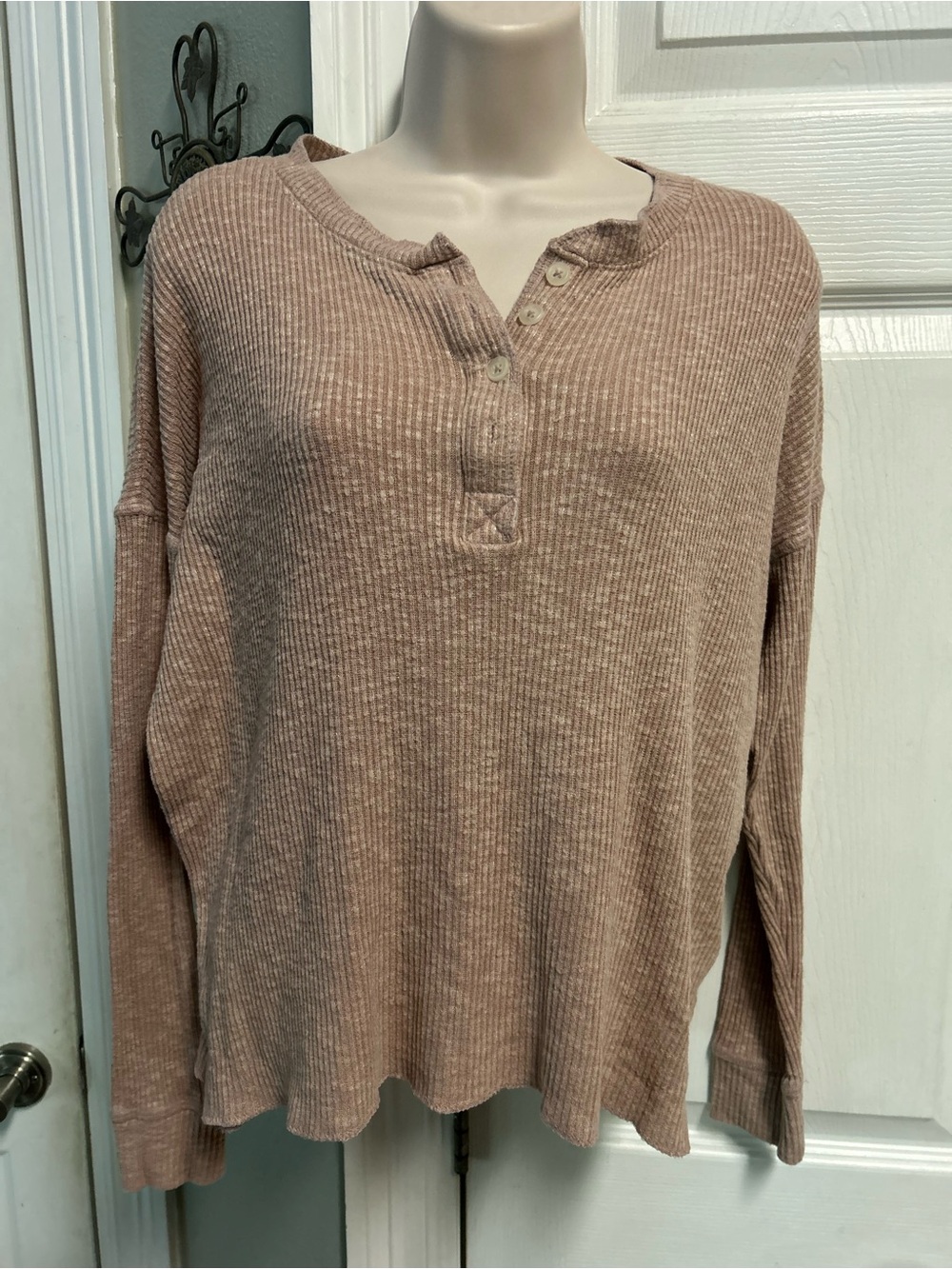 American Eagle Ribbed Henley Long-Sleeve Top Elena Gilbert Bella Swan Waffle Y2K